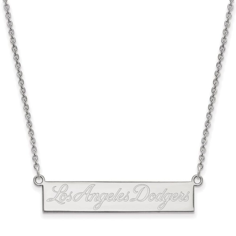 Sterling Silver MLB Los Angeles Dodgers Small Bar Necklace, 18 Inch